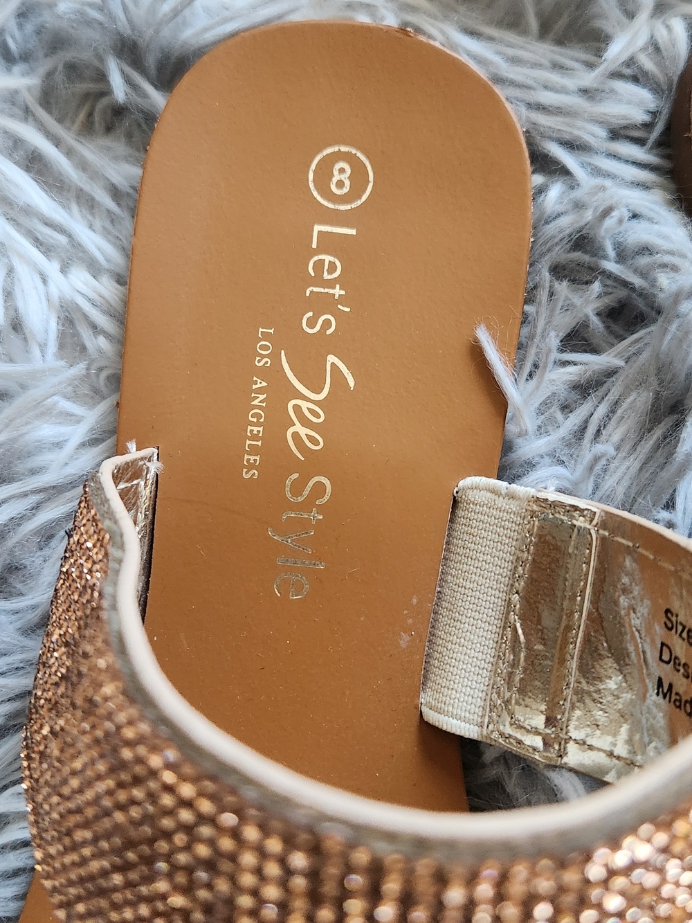 Gold Rhinestone Double-Strap Slide Sandals - Picture 3 of 5